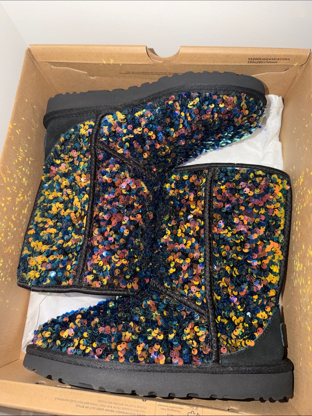UGG Sequin Embellished Black Cozy Boots - Multicolor Sparkle